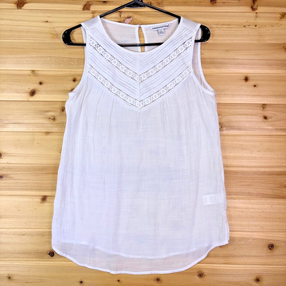 Fundamental Things Blouse Womens Small White Gauze Lace Sleeveless Tank Top